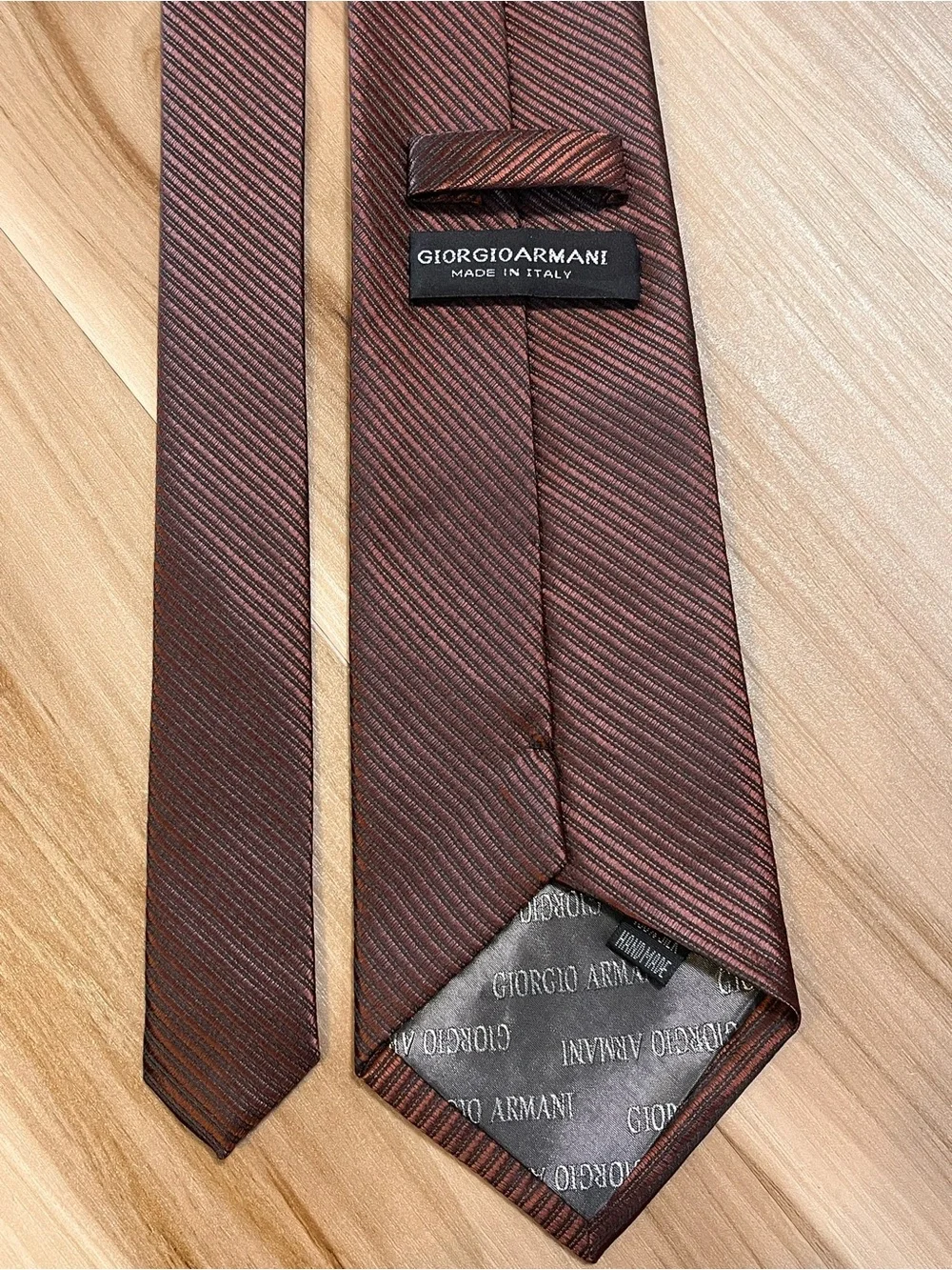 Giorgio Armani Mens 100% Silk Tie Handmade Necktie Stripe Brown/Copper Italy